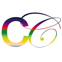 a rainbow colored logo with the letter c